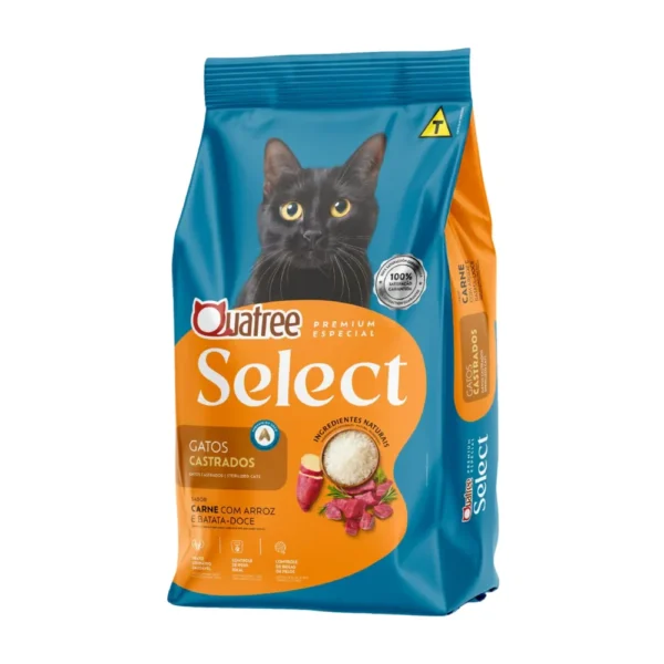 ração quatree select gatos castrados carne