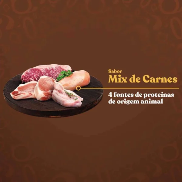 Imagem ilustrativa dos ingredientes de uma ração para cachorro para representar a palavra-chave racao quatree gourmet racas medias e grandes mix de carnes ingredientes.