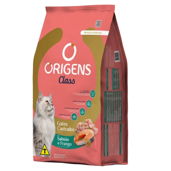 Pacote de ração para gatos na cor salmão para representar a palavra-chave origens gatos castrados.