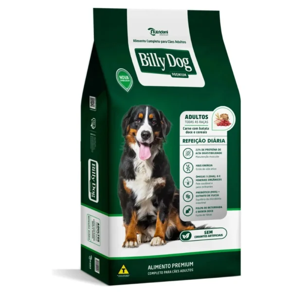 Saco de ração Billy Dog para refeição diária. Falando sobre ração billy dog refeição diária sabor carne com beterraba.