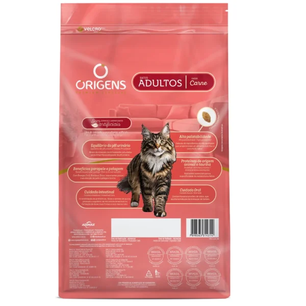 Pacote de ração para gatos cor de rosa para representar a palavra-chave ração seca origens premium especial carne gatos adultos.