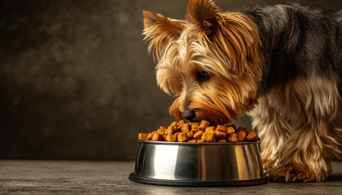 Entre Life e Supreme, Qual Quatree se Destaca? 1 Cachorro comendo ração de uma tigela cinza para representar a palavra-chave qual a melhor quatree supreme ou life.