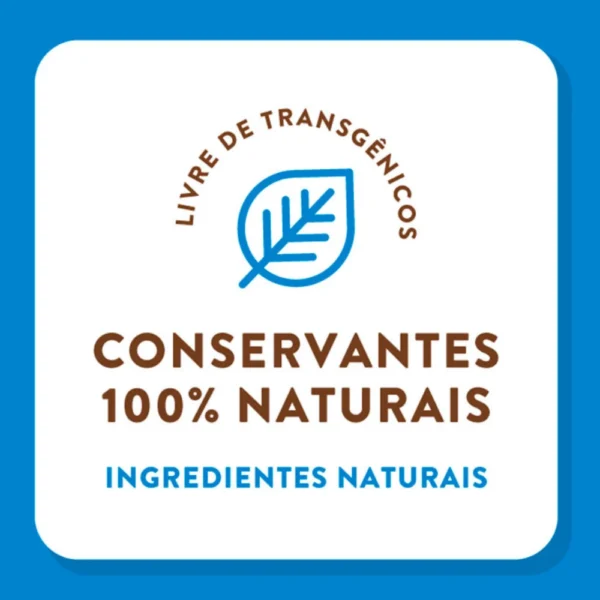 Informações sobre conservantes em ração de gato escritas em marrom sobre o fundo branco e azul para representar a palavra-chave quatree supreme gatos castrados.