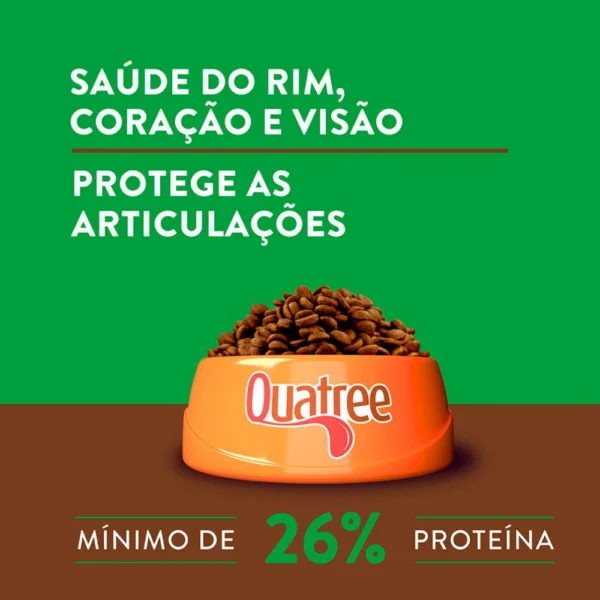 Informação sobre a ração de cachorro escritas em preto sobre o fundo verde para representar a palavra-chave quatree supreme sênior.