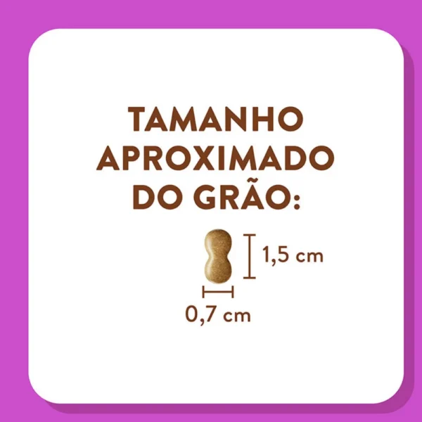 Informações de ração de cachorro escritas em marrom no fundo branco e roxo para representar a palavra-chave ração quatree supreme light castrados todas as raças.