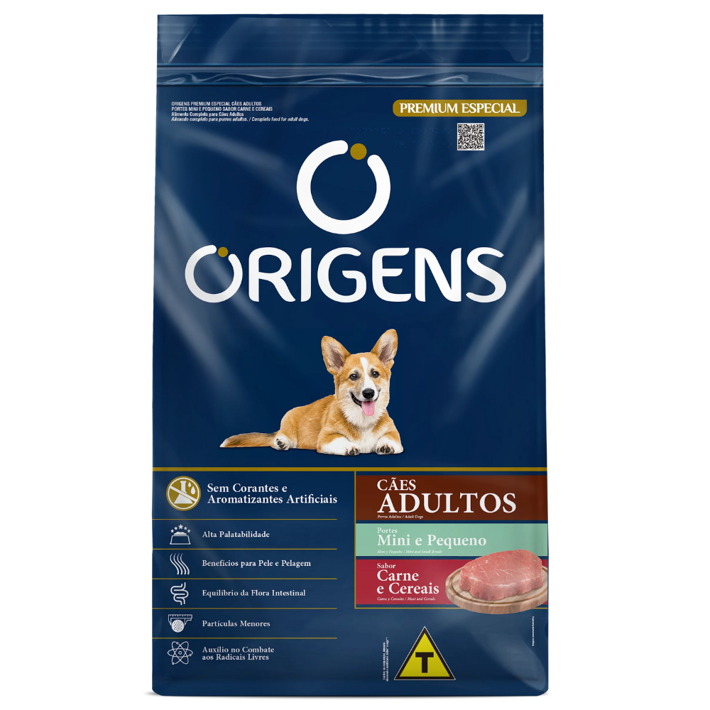 Ração Origens Cães Pequenos Carne 1kg a 15kg 3 Ração Origens Cães Mini 15kg Sabor Carne Premium