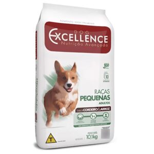 Pacote de ração para cães adultos na cor branca com detalhes em verde para representar a palavra-chave Ração Dog Excellence Cordeiro Raças Pequenas