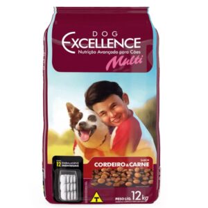 Página Inicial 12 Pacote de ração para cães adultos na cor vinho com detalhes em branco para representar a palavra-chave Ração Dog Excellence Multi Cães Adultos