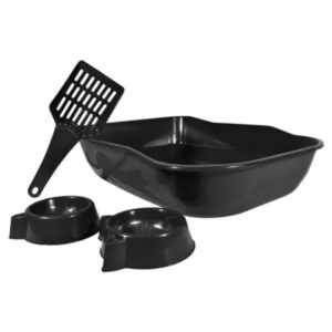 Caixa de areia plastica na cor preta para representar a palavra-chave Kit Caixa de Areia Gatos Durapets 3 Peças