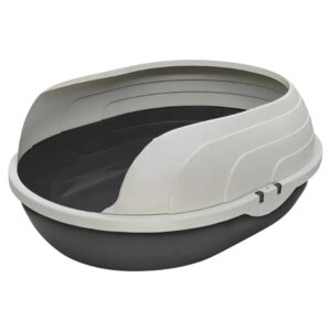 Caixa de areia plastica na cor preta com detalhes em cinza para representar a palavra-chave Caixa de Areia para Gatos