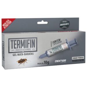 Caixa na cinza com detalhes em vermelho representar a palavra-chave Termifin Gel Mata-Baratas 10g