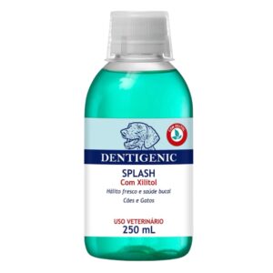 Página Inicial 11 Garrafa plastica na cor verde com detalhes em branco para representar a palavra-chave Dentigenic Splash Solução Oral 250mL