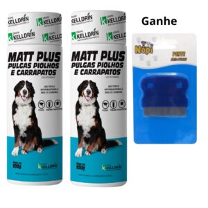 Página Inicial 15 Tubo branco com talco para cães adultos na cor branca com detalhes em preto para representar a palavra-chave Talco Antipulgas Matt Plus
