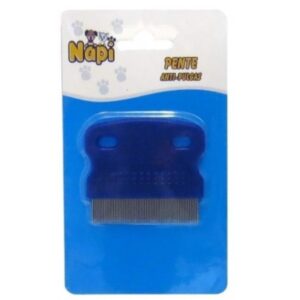 Pente cerdas de aço na cor azul com detalhes em branco para representar a palavra-chave pente anti pulgas