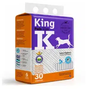 Embalagem do Tapete Higiênico para cachorro King Pads Slim com 6 unidades, super absorvente para cães pequenos e médios, ideal para treinamento sanitário, higiene diária, controle de odores e proteção do piso.