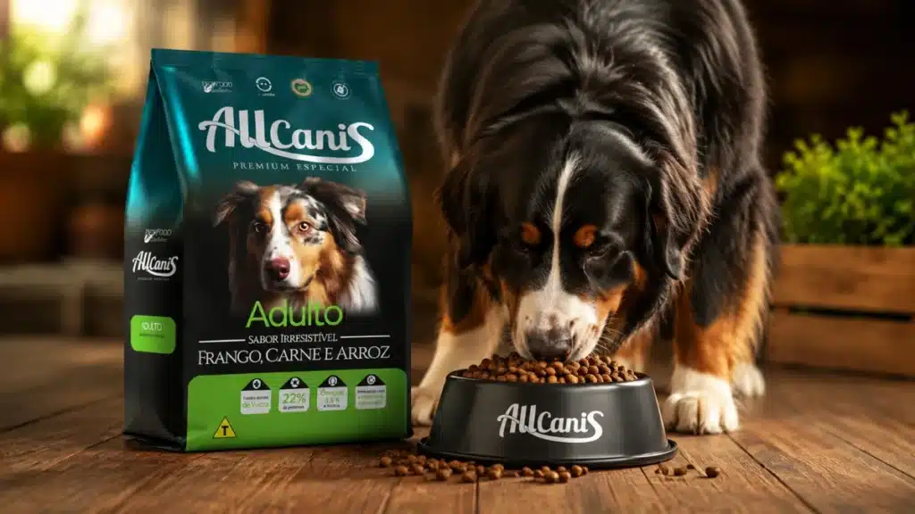 Ração Allcanis Raças Medias é Boa? Análise Completa 2 racao allcanis racas medias cão comendo