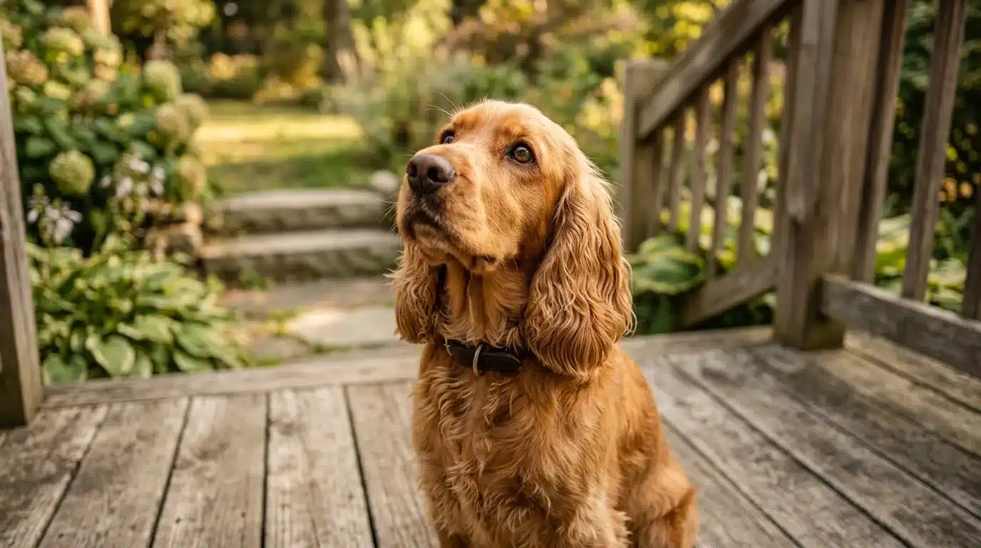 Cachorro cocker spaniel olhando com confiança e conexão para o tutor